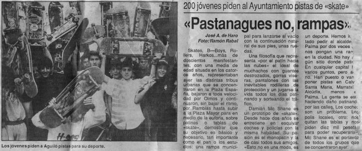 Recorte prensa manifestación pastanagues no rampas 1990 Palma
