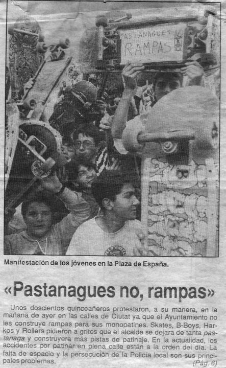 Recorte de prensa manifestación skateboarding Palma de Mallorca 1990