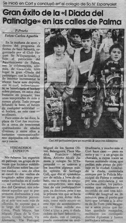 Recorte de prensa diada del patinatje Palma de Mallorca 1989.